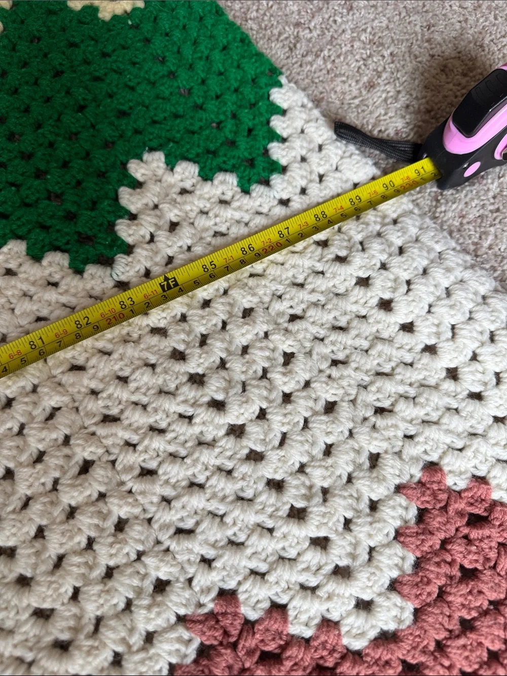 Huge-Vintage-70s handmade crochet throw blanket-bedspread-chevron stripe-Queen